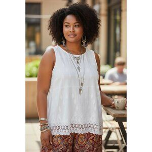 Alfani White Sleeveless Embroidered Nylon Top Boho Witch M